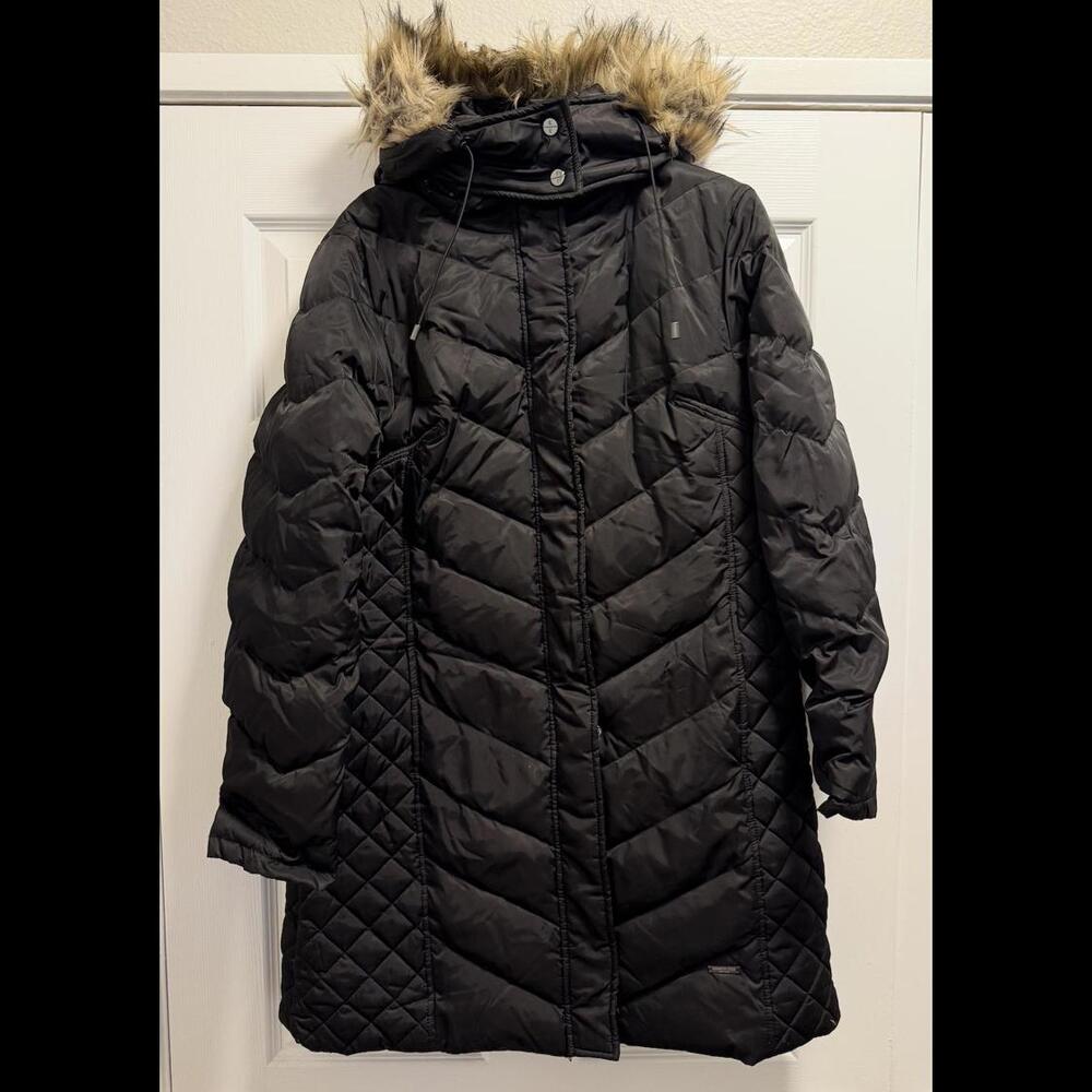 Kenneth Cole New York Black Quilted Coat with Faux Fur Hood